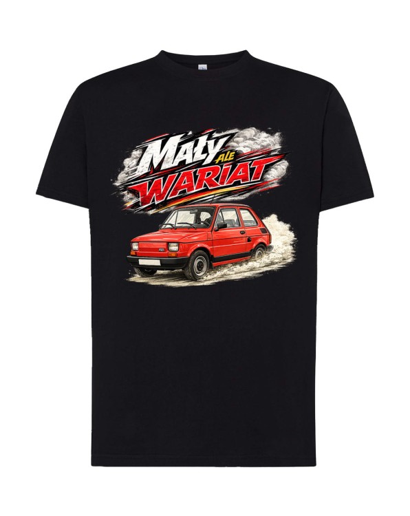 Fiat 126p - mały, ale wariat! | czarna koszulka t-shirt z nadrukiem | PRL | Print Majster