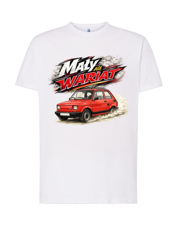 Fiat 126p - mały, ale wariat! | biała koszulka t-shirt z nadrukiem | PRL | Print Majster