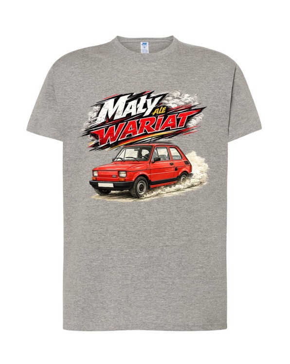 Fiat 126p - mały, ale wariat! | popielata koszulka t-shirt z nadrukiem | PRL | Print Majster