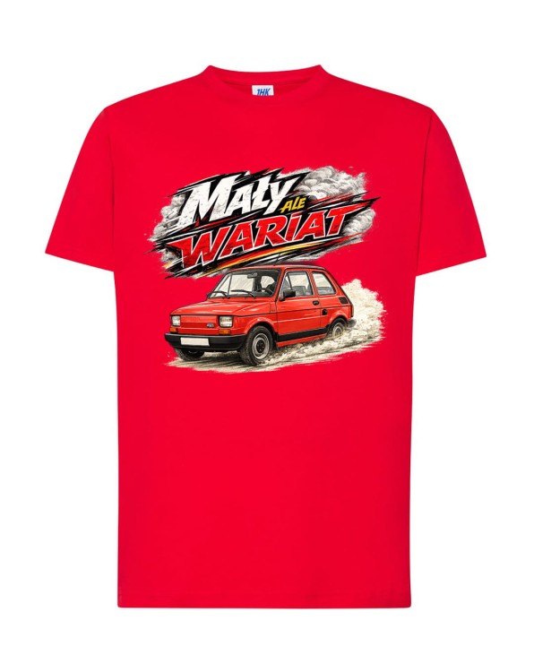 Fiat 126p - mały, ale wariat! | czerwona koszulka t-shirt z nadrukiem | PRL | Print Majster