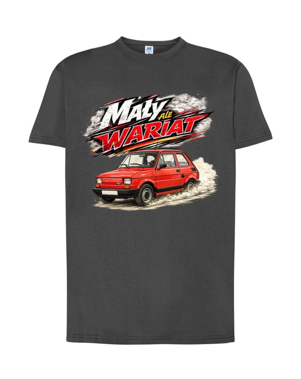 Fiat 126p - mały, ale wariat! | szara koszulka t-shirt z nadrukiem | PRL | Print Majster