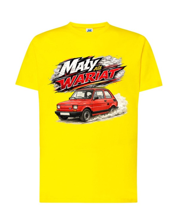 Fiat 126p - mały, ale wariat! | żółta koszulka t-shirt z nadrukiem | PRL | Print Majster