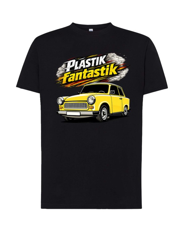 Trabant. Plastik fantastik! | czarna koszulka t-shirt z nadrukiem | PRL | Print Majster