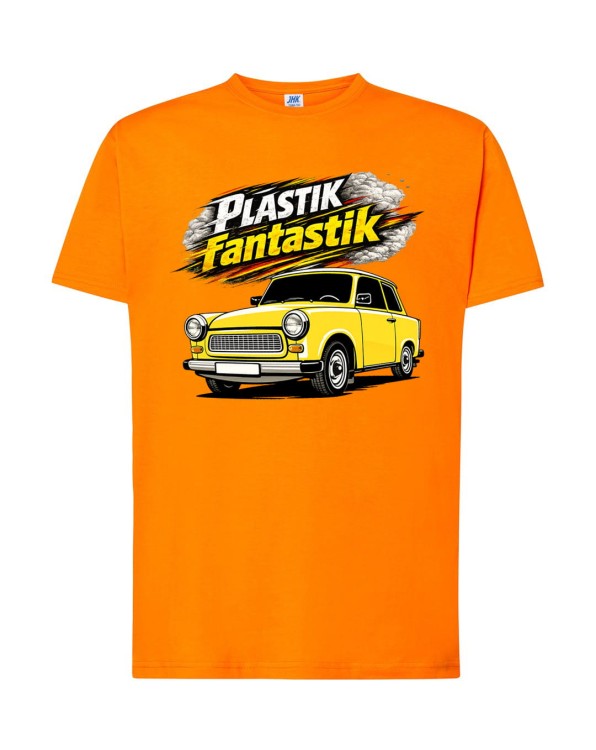 Trabant. Plastik fantastik! | Pomarańczowa koszulka t-shirt z nadrukiem | PRL | Print Majster