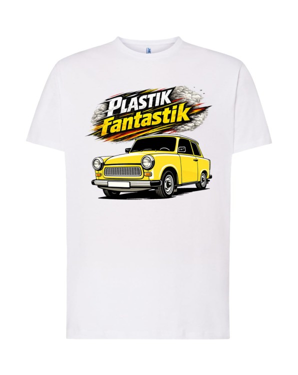 Trabant. Plastik fantastik! | Biała koszulka t-shirt z nadrukiem | PRL | Print Majster
