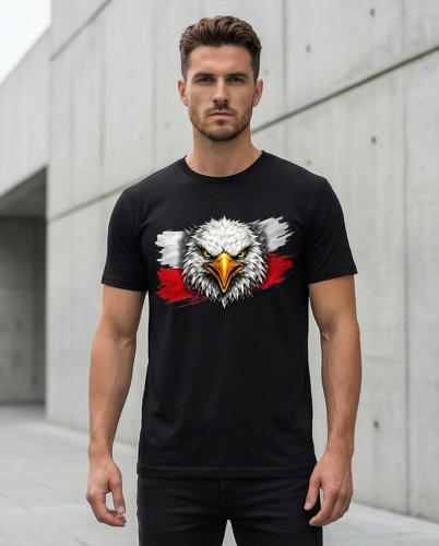 Koszulka patriotyczna z orłem czarna - biało-czerwony nadruk | Print Majster