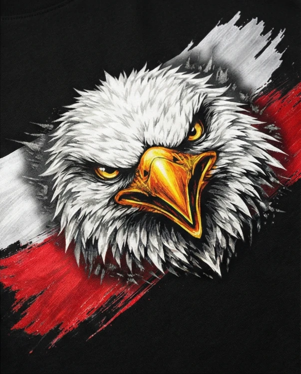 Koszulka patriotyczna z orłem czarna - biało-czerwony nadruk | Print Majster