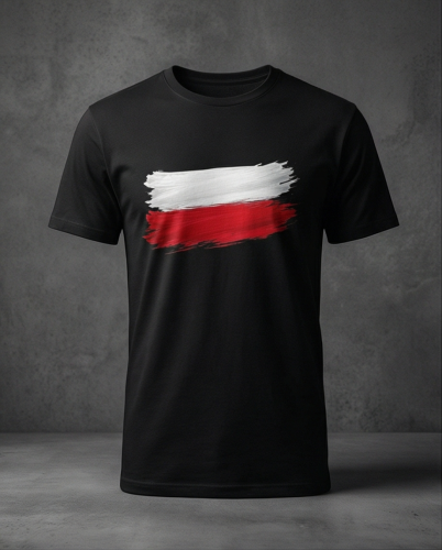 Koszulka patriotyczna z flagą Polski czarna - biało-czerwony nadruk | Print Majster