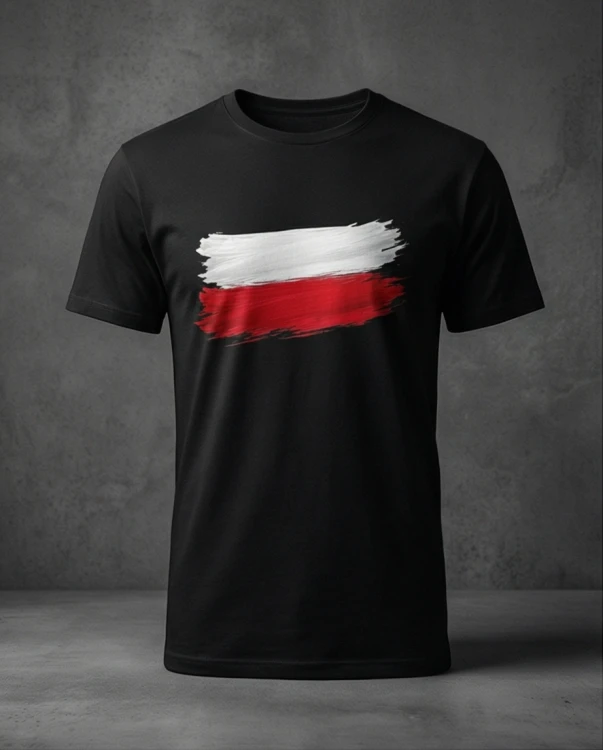 Koszulka patriotyczna z flagą Polski czarna - biało-czerwony nadruk | Print Majster