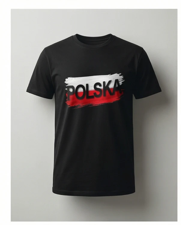 Koszulka patriotyczna POLSKA czarna - biało-czerwony nadruk | Print Majster