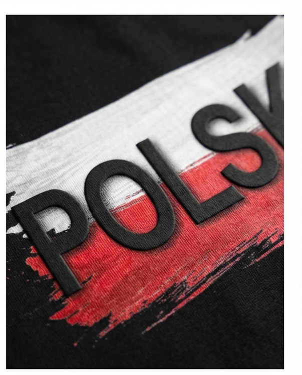 Koszulka patriotyczna POLSKA czarna - biało-czerwony nadruk | Print Majster