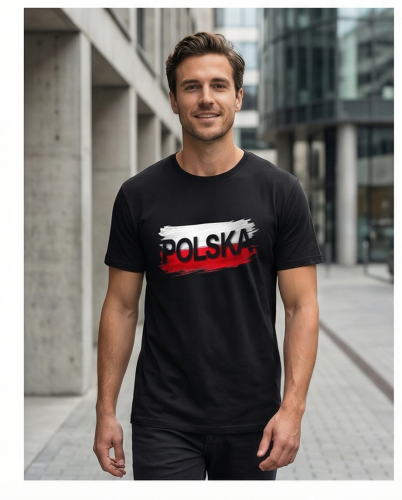 Koszulka patriotyczna POLSKA czarna - biało-czerwony nadruk | Print Majster