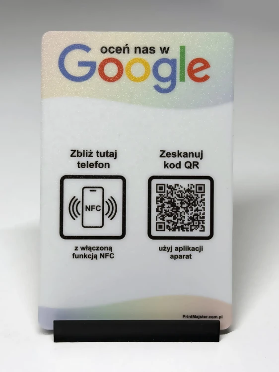 Prezenter NFC  z kodem QR - Google1 - plexi, druk UV, podstawka 3D PLA | Print Majster