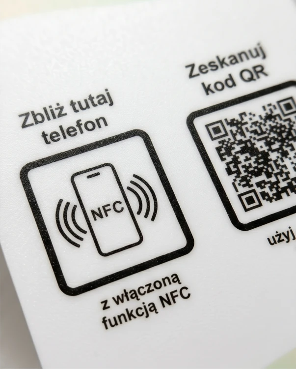 Prezenter NFC  z kodem QR - Google1 - plexi, druk UV, podstawka 3D PLA | Print Majster