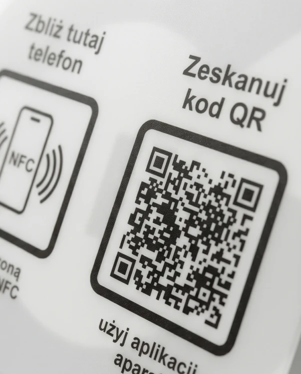 Prezenter NFC  z kodem QR - Google 3 - plexi, druk UV, podstawka 3D PLA | Print Majster