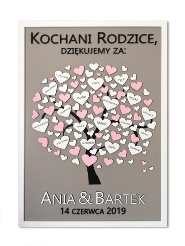 Podziękowanie dla Rodziców 50×70 cm – drzewo serc z grawerem | Print Majster