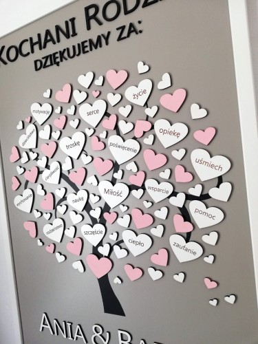 Podziękowanie dla Rodziców 50×70 cm – drzewo serc z grawerem | Print Majster