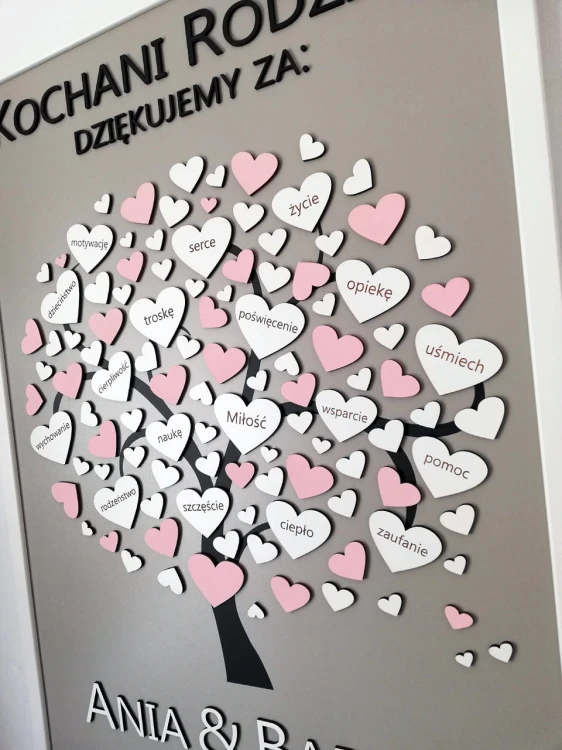 Podziękowanie dla Rodziców 50×70 cm – drzewo serc z grawerem | Print Majster