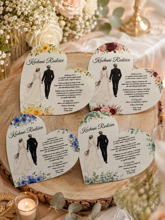 Personalizowane Podziękowanie dla Rodziców Serce ślubne z nadrukiem UV | Print Majster