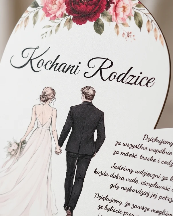 Personalizowane Podziękowanie dla Rodziców Serce ślubne z nadrukiem UV | Print Majster