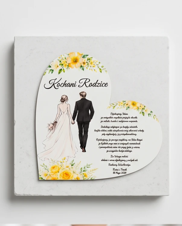 Personalizowane Podziękowanie dla Rodziców Serce ślubne z nadrukiem UV | Print Majster