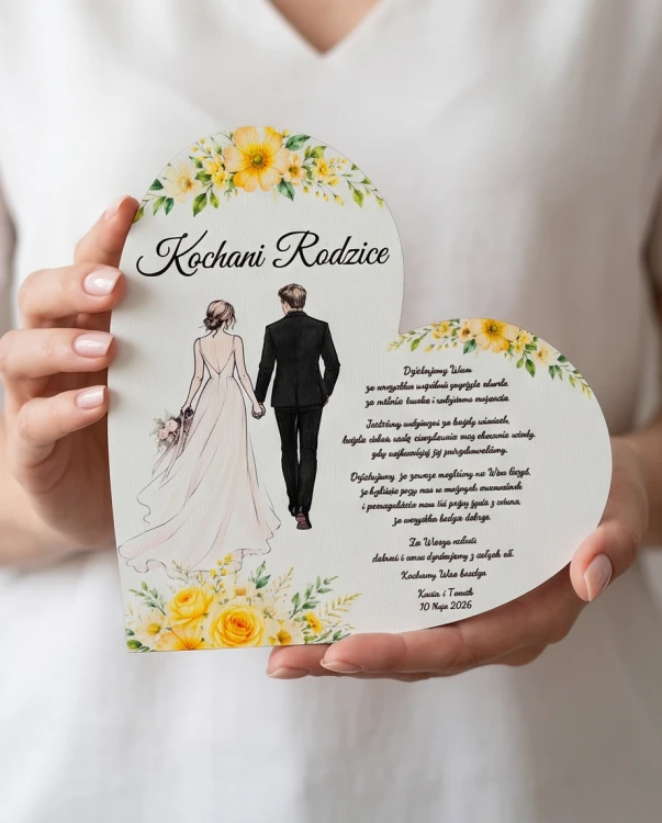 Personalizowane Podziękowanie dla Rodziców Serce ślubne z nadrukiem UV | Print Majster
