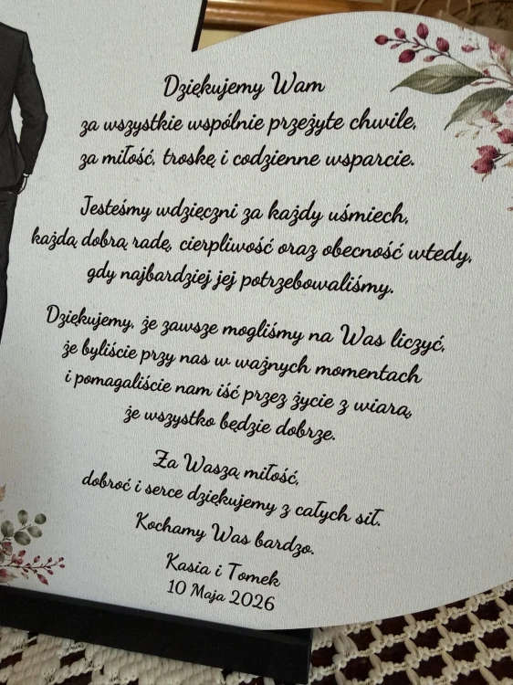 Personalizowane Podziękowanie dla Rodziców Serce ślubne z nadrukiem UV | Print Majster